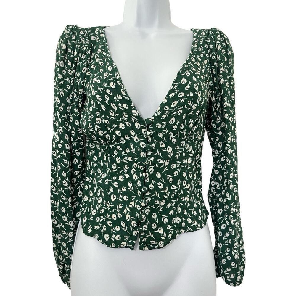 Reformation Nell Floral‎ V Neck Button Up Top Blouse Size XS Peasant Prairie